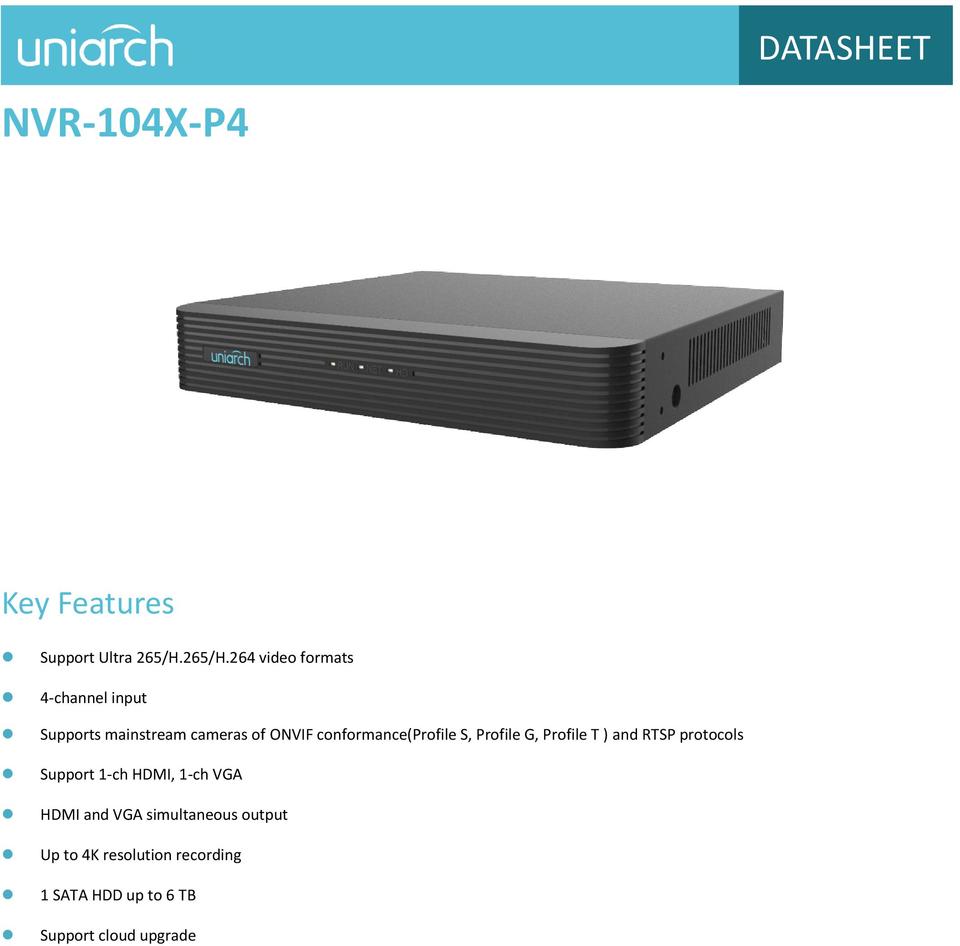 Uniarch NVR-104X-P4 Pro Series 4CH NVR with 2TB HDD 0